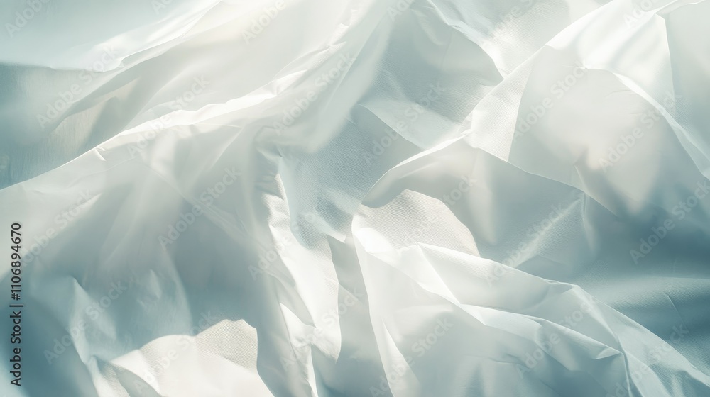 Poster A creative shot of a crumpled empty white paper sheet, focusing on texture and shadows against a solid background for minimalist design concepts