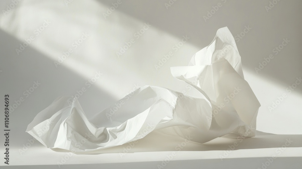 Aufkleber A creative shot of a crumpled empty white paper sheet, focusing on texture and shadows against a solid background for minimalist design concepts