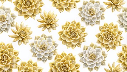 Elegant Seamless Pattern Featuring Golden Outlined Succulent Flowers on a Clean White Background for Modern Design Applications and Home Decor