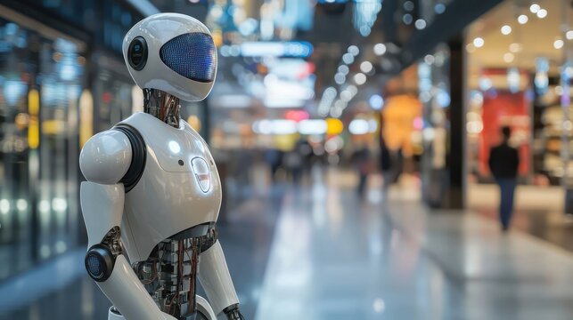 An artistic visualization of the future of retail transformed by artificial intelligence solutions