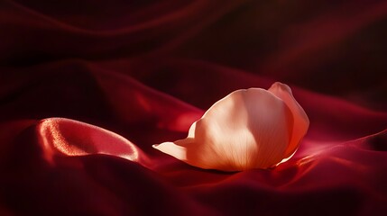 Delicate Petal Resting on Rich Red Silk Fabric