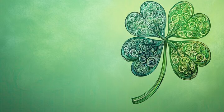 Intricate green four-leaf clover on textured background for st. patrick's day