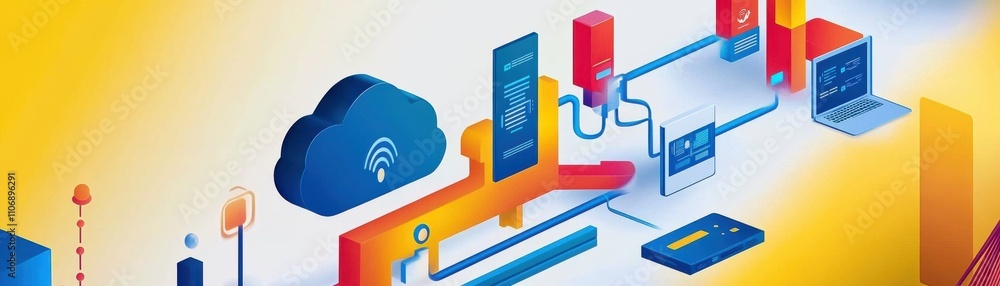 Poster modern technology concept featuring digital connectivity and data flow.