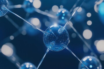 A detailed and futuristic representation of a molecular structure with interconnected blue