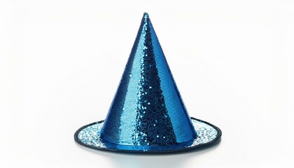 Fototapeta premium blue glitter party hat on isolated white background