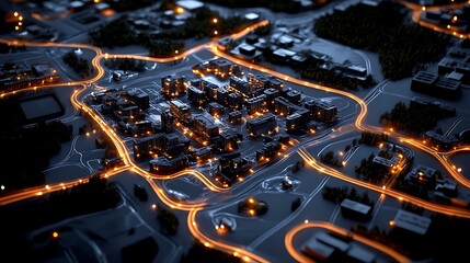 Nightfall Cityscape: 3D Render of a Modern Urban Environment AI Generated