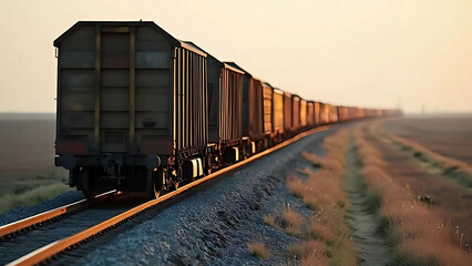 Fototapeta premium Freight Train at Sunset Background