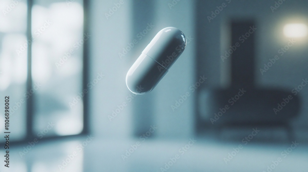 Aufkleber a floating capsule in a modern, minimalistic setting.