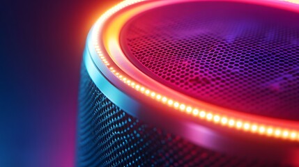 Close-up of a speaker with colorful LED lights.
