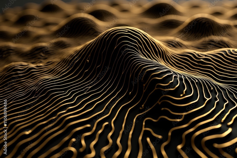Aufkleber abstract waves of gold lines on dark background creating dramatic artful texture.