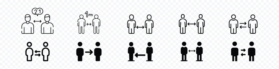 Social distancing set of icons. Social distance sign icon set, Social distancing icon vector. Social Distancing and Self Quarantine. Quarantine measures sign. distance icons