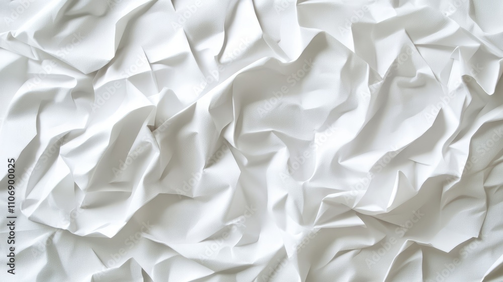 Poster abstract composition of a crumpled white paper sheet on a solid background, showcasing texture and d