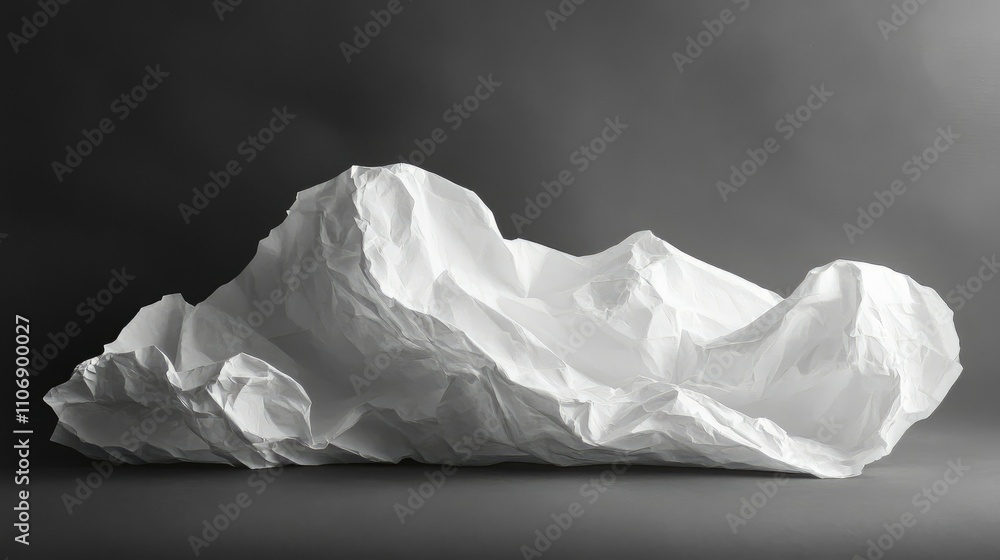 Poster Abstract composition of a crumpled white paper sheet on a solid background, showcasing texture and depth for creative design inspiration