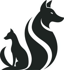 Minimalist Dog and Cat Silhouette Logo - Abstract Vector Design, Art & Illustration