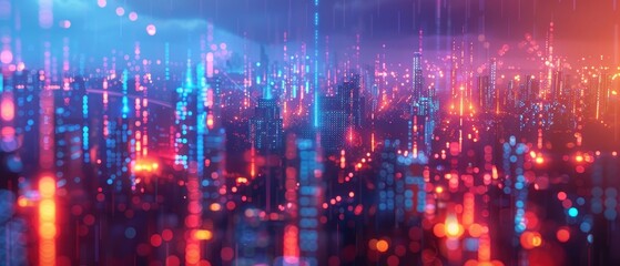 Obraz premium A vibrant, abstract representation of digital data with glowing lines and particles, evoking a sense of technology and modernity.