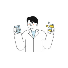 Nutrient & Vitamin Character 2 Pharmacist Holding Medications