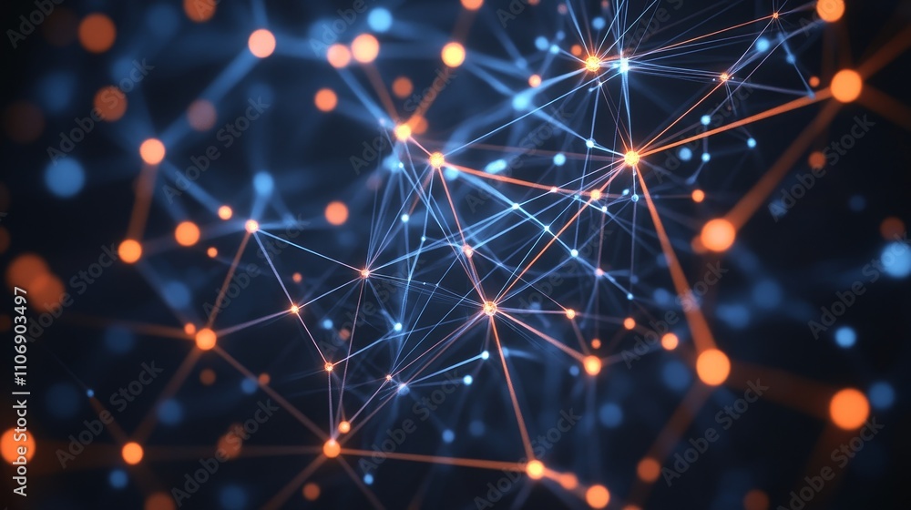 Poster abstract representation of interconnected network with glowing nodes
