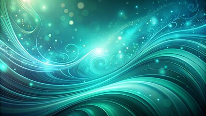 Abstract Teal Swirling Waves with Glowing Lights and Sparkling Dust Particles Background