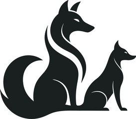 Minimalist Black Silhouette Logo - Dog and Cat Harmony, Art & Illustration