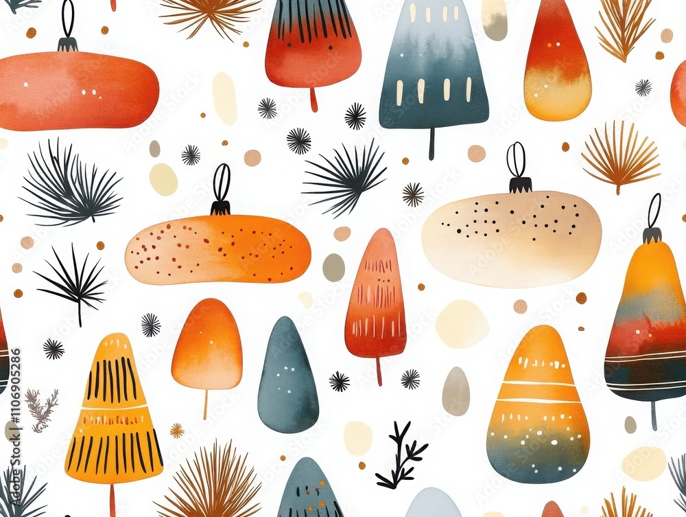 Poster boho and minimalist styles in a christmas seamless pattern. colorful holiday-themed pattern with tre