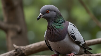 Fototapeta premium Close-up of a pigeon perched on a branch.