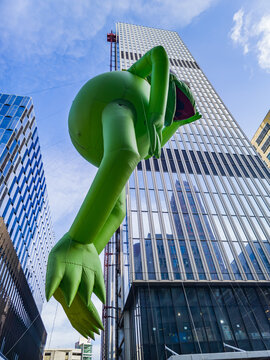 Kermit the Frog ballon on Woodward Avenue during the America's Thanksgiving Parade in downtwon Detroit, Michigan