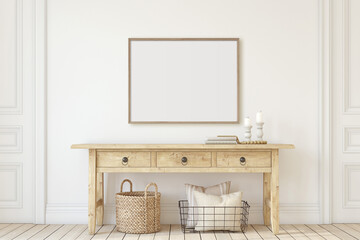 Farmhouse entryway. Interior mockup. 3d rendering.