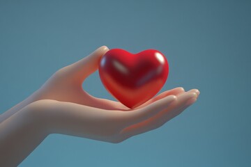 Obraz premium Hands gently holding a red heart love and care concept soft lighting blue background