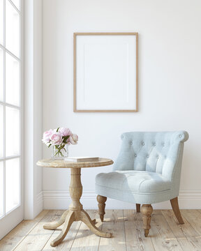 Modern living-room interior. Poster mockup. 3d render.