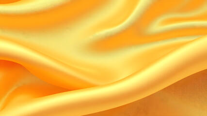 Fototapeta premium Close-up texture of natural golden silk. Light gold fabric smooth texture surface background. Smooth elegant golden silk in sepia tone.3D vector illustration. Generative AI