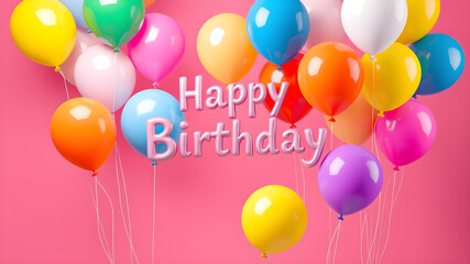 Colorful Bunch of Birthday Balloons Flying for Party and Celebrations With Space for Message Isolated in Pink Background. 3D render for birthday, party, Generative AI