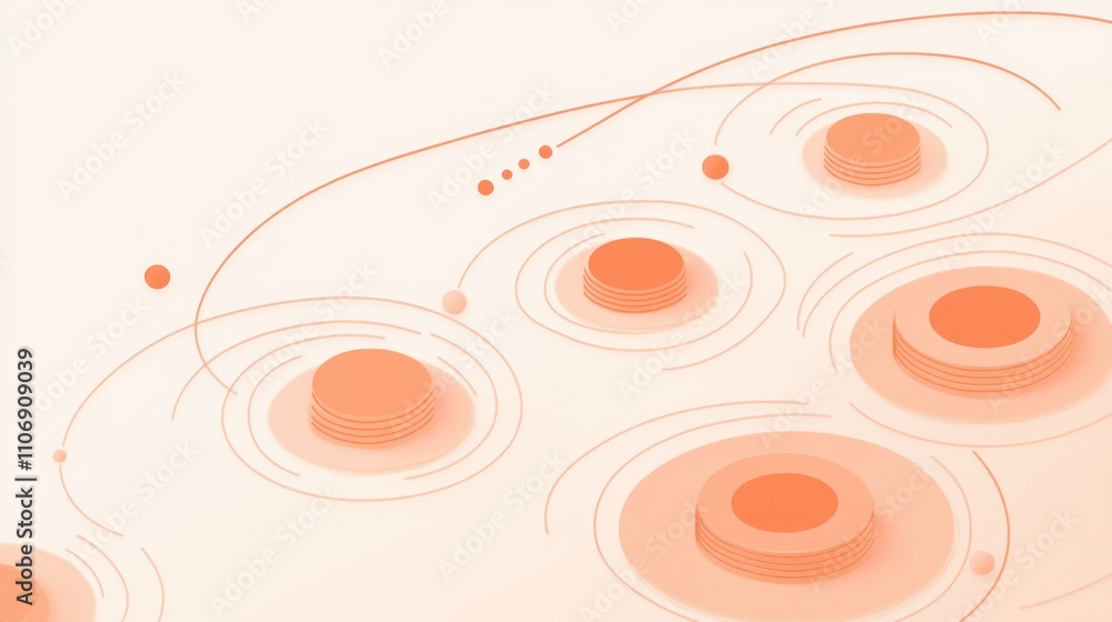 Poster Abstract design featuring concentric circles and lines in warm tones.