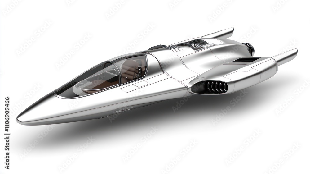 Poster a sleek, futuristic silver aircraft design with a streamlined shape and dual engines.