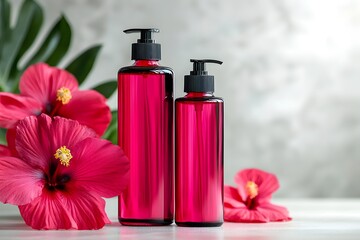 Hibiscus Beauty Products, Shampoo, Cosmetics, Oil, Mock-up Products, Generative AI