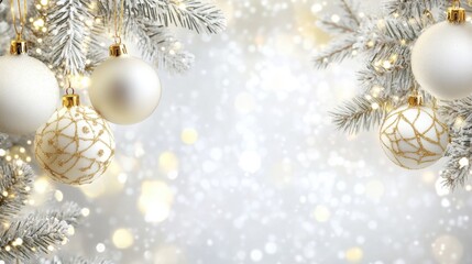 Cozy Christmas decoration with mini Christmas tree and lights on snowy background