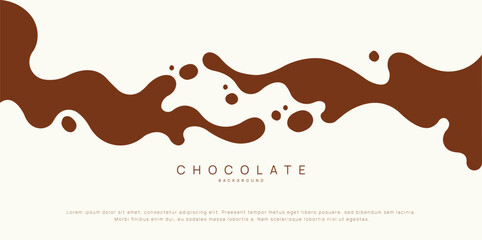 Chocolate background of Modern poster, dynamic splashes and drops. Vector illustration in a flat style of minimalism