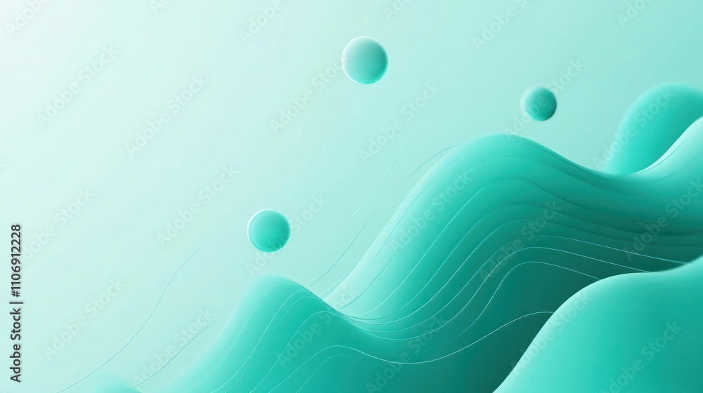 Aufkleber abstract design featuring flowing shapes and spheres in a soothing teal color palette.
