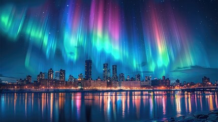 Aurora borealis in modern city.