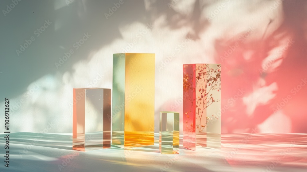 Aufkleber abstract geometric shapes in varied colors reflect light, creating a vibrant interplay of shadows an