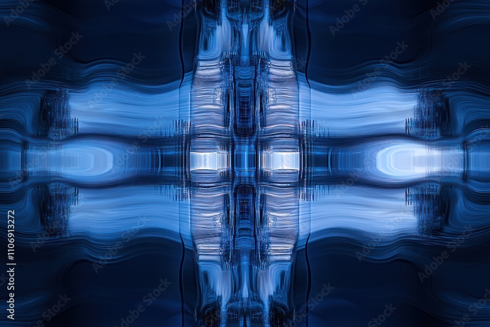 Poster Abstract blue pattern with fluid shapes and reflections creating a mesmerizing visual effect.