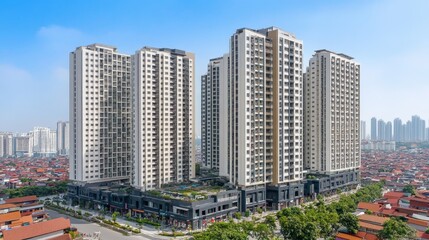 Naklejka premium Modern High-Rise Residential Buildings in a Dense Urban Setting