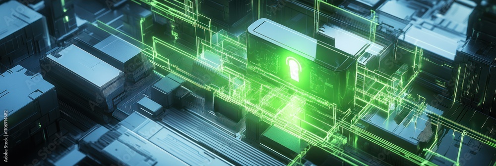 Aufkleber A digital representation of secure data storage with a glowing lock symbol.