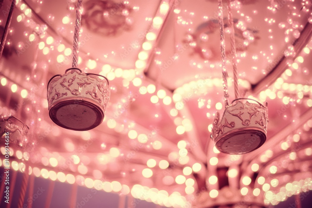 Aufkleber a whimsical carousel with teacup swings and glowing lights, evoking nostalgia and joy.