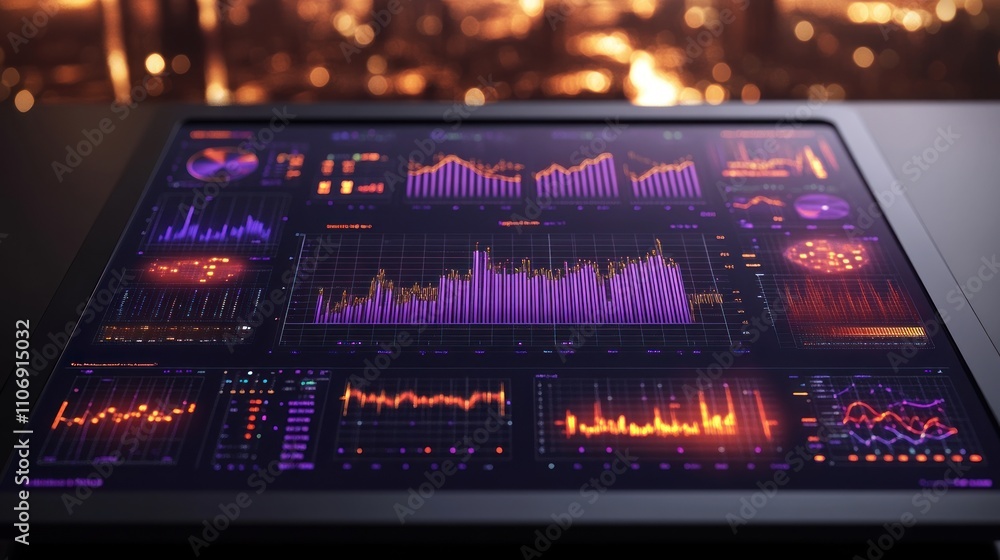 Poster A digital dashboard displaying data visualizations and analytics in vibrant colors.