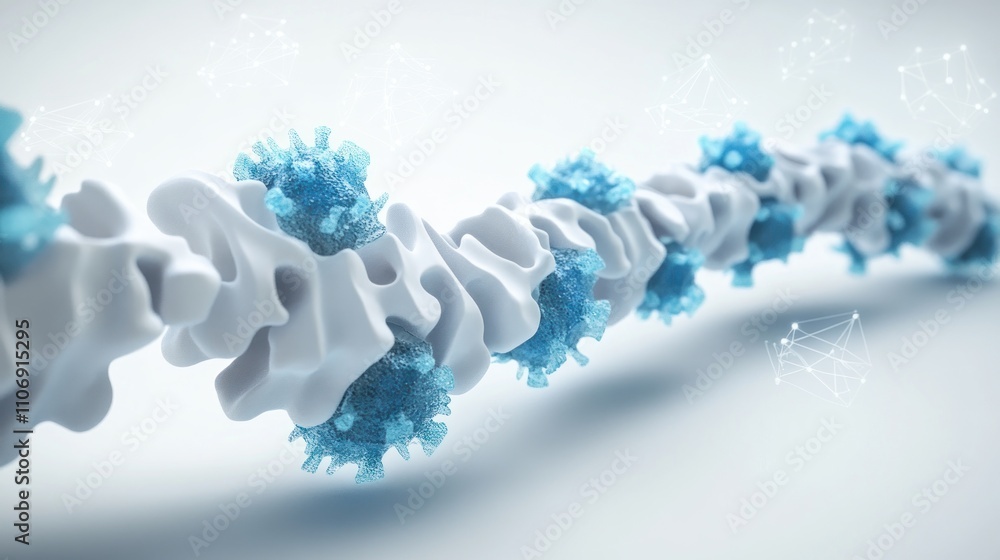 Poster Abstract representation of a molecular structure with blue particles.