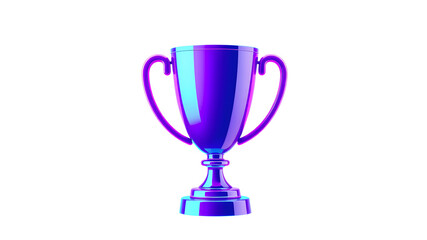 Fototapeta premium Holographic trophy 3D icon. Purple and blue neon winner prize or award symbol vector illustration isolated on white. Generative AI