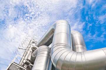 pipeline line close-up against blue sky and clouds