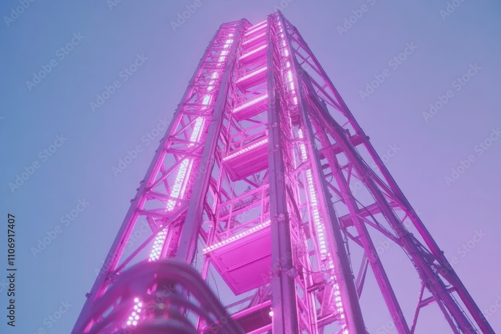 Aufkleber a towering structure illuminated with pink lights against a clear sky, suggesting leisure and fun.