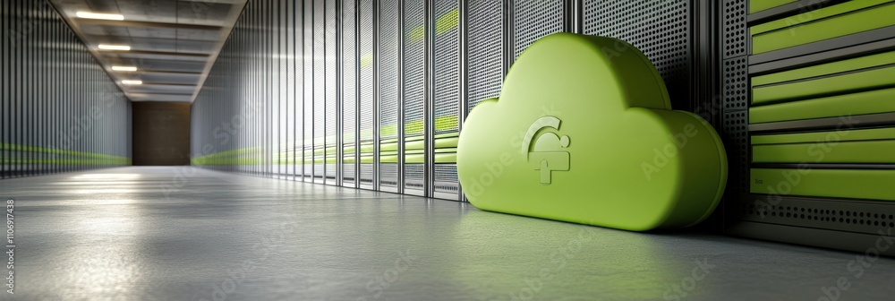Aufkleber a green cloud symbol in a modern data center, representing cloud storage technology.