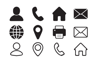 Business icon for company connection set .Name, phone, mobile, place, location, mail, website and message card sign.vector illustration